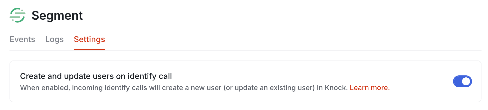 A screenshot of how to toggle Knock handling Segment identify calls